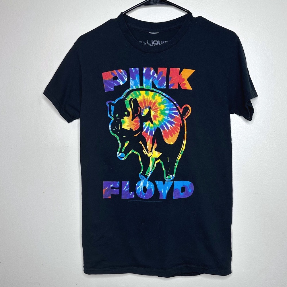 Liquid Blue Pink Floyd T-Shirt Flying Pig Tie Dye Women's Black size Small